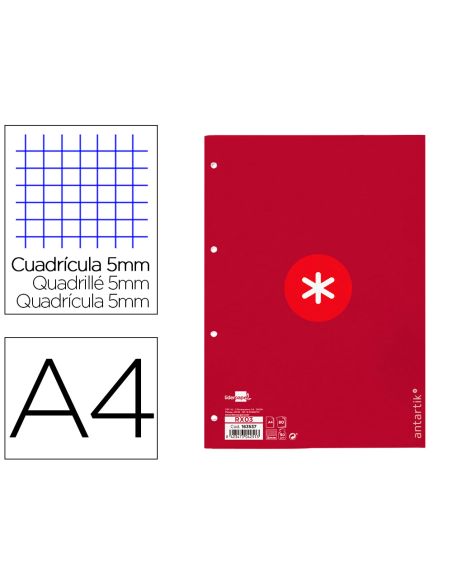 Recambio Antartik A4 80 Hojas 90Gr Cuadro 5 Mm 4 Taladros 1 Banda Marco Color Frambuesa