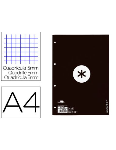 Recambio Antartik A4 80 Hojas 90Gr Cuadro 5 Mm 4 Taladros 1 Banda Marco Color Negro