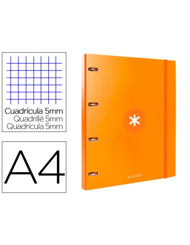 Carpeta Con Recambio Antartik A4 Cuadro 5Mm Forrada 4 Anillas 25Mm Redondas Color Mostaza