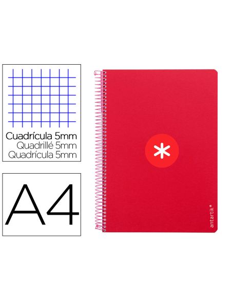 Cuaderno Espiral Antartik A4 Micro Tapa Dura 80H 100Gr Cuadro 5Mm Sin Banda4 Taladros Color Frambuesa