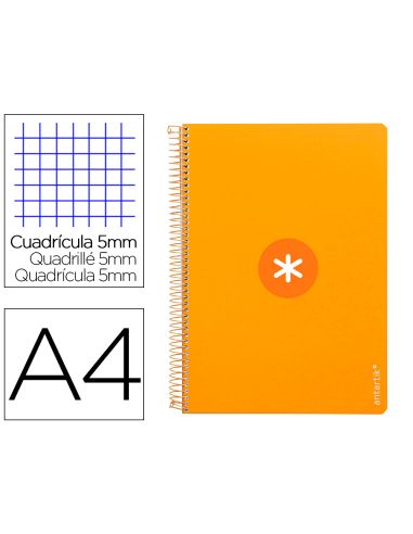 Cuaderno Espiral Antartik A4 Micro Tapa Dura 80H 100Gr Cuadro 5Mm Sin Banda4 Taladros Color Mostaza