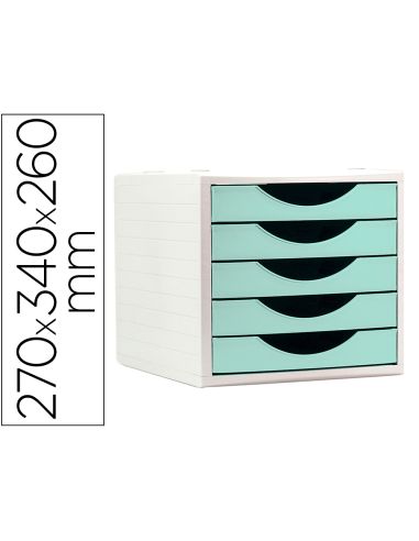 Fichero Cajones De Sobremesa Archivo 2000 5 Cajones Color Verde Pastel 270X340X260 Mm