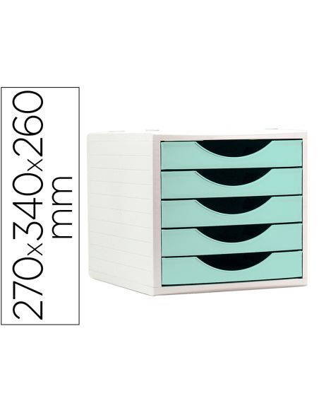 Fichero Cajones De Sobremesa Archivo 2000 5 Cajones Color Verde Pastel 270X340X260 Mm