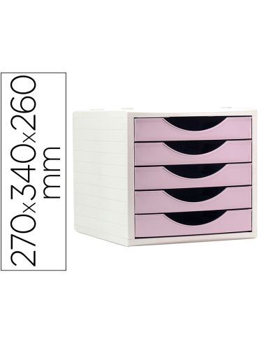 Fichero Cajones De Sobremesa Archivo 2000 5 Cajones Color Rosa Pastel 270X340X260 Mm