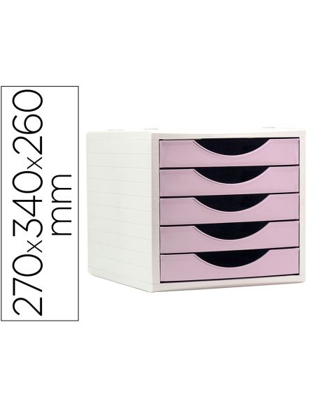 Fichero Cajones De Sobremesa Archivo 2000 5 Cajones Color Rosa Pastel 270X340X260 Mm