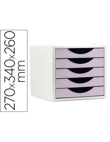 Fichero Cajones De Sobremesa Archivo 2000 5 Cajones Color Lavanda Pastel 270X340X260 Mm