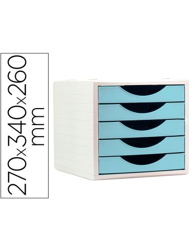 Fichero Cajones De Sobremesa Archivo 2000 5 Cajones Color Azul Pastel 270X340X260 Mm