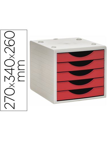 Fichero Cajones De Sobremesa Archivo 2000 5 Cajones Color Rojo Opaco 270X340X260 Mm