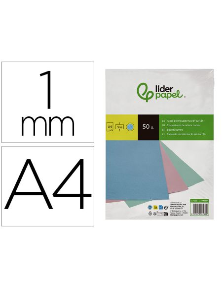 Tapa Encuadernacion Liderpapel Carton A4 1 Mm Celeste Paquete De 50 Unidades