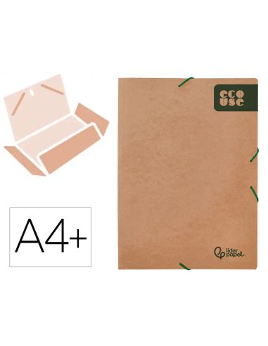 Carpeta Liderpapel Gomas Tres Solapas Ecouse Cartulina 400 Gr Din A4+ Color Kraft Marron