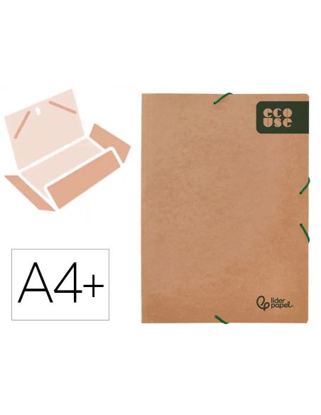 Carpeta Liderpapel Gomas Tres Solapas Ecouse Cartulina 400 Gr Din A4+ Color Kraft Marron