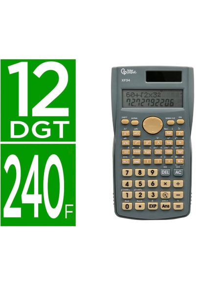 Calculadora Liderpapel Cientifica Xf34 12 Digitos 240 Funciones Con Tapa Solar Y Pilas Color Gris 156X85X20