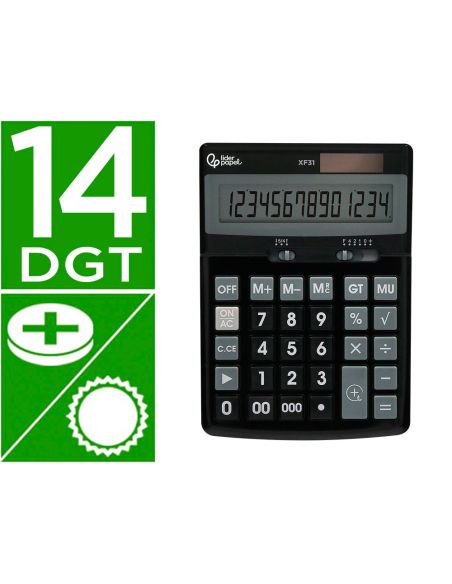 Calculadora Liderpapel Sobremesa Xf31 14 Digitos Solar Y Pilas Color Negro 170X122X35 Mm