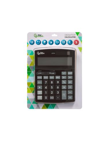 Calculadora Liderpapel Sobremesa Xf30 12 Digitos Tasas Solar Y Pilas Color Negro 190X140X30 Mm