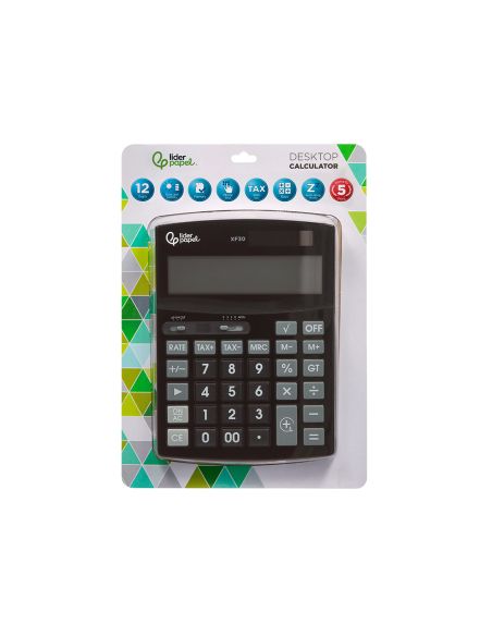 Calculadora Liderpapel Sobremesa Xf30 12 Digitos Tasas Solar Y Pilas Color Negro 190X140X30 Mm