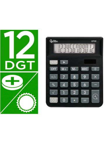 Calculadora Liderpapel Sobremesa Xf26 12 Digitos Solar Y Pilas Color Negro 127X105X24 Mm