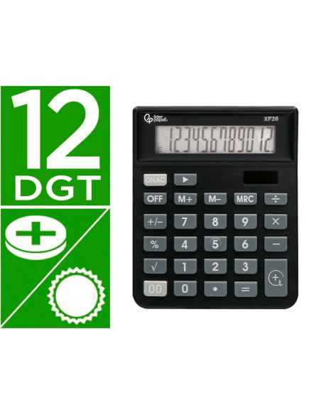 Calculadora Liderpapel Sobremesa Xf26 12 Digitos Solar Y Pilas Color Negro 127X105X24 Mm