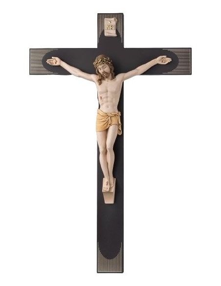 Cruz Madera Marron Decorada Cuerpo Resina Color  40X73Cm