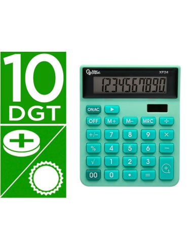 Calculadora Liderpapel Sobremesa Xf24 10 Digitos Solar Y Pilas Color Verde 127X105X24 Mm