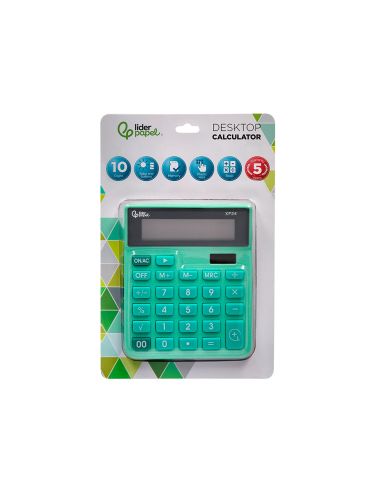 Calculadora Liderpapel Sobremesa Xf24 10 Digitos Solar Y Pilas Color Verde 127X105X24 Mm