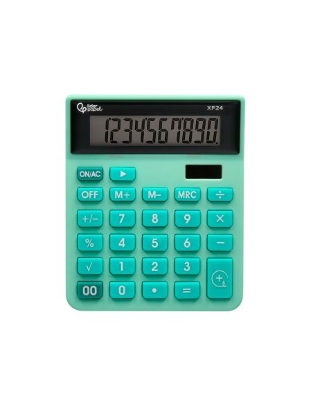 Calculadora Liderpapel Sobremesa Xf24 10 Digitos Solar Y Pilas Color Verde 127X105X24 Mm