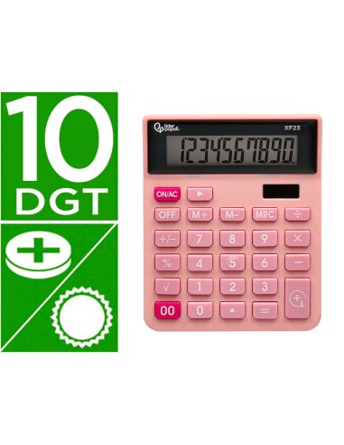 Calculadora Liderpapel Sobremesa Xf23 10 Digitos Solar Y Pilas Color Rosa 127X105X24 Mm