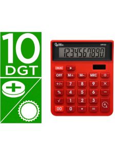 Calculadora Liderpapel Sobremesa Xf22 10 Digitos Solar Y Pilas Color Rojo 127X105X24 Mm