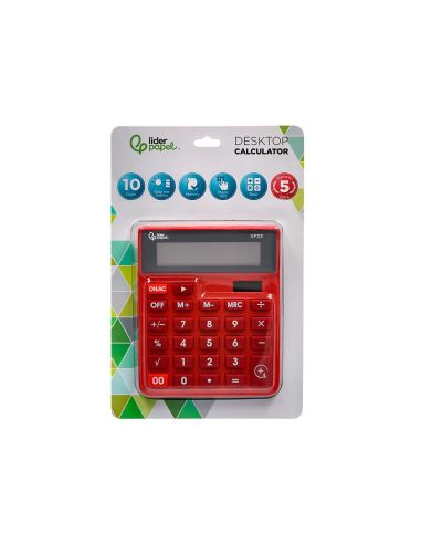 Calculadora Liderpapel Sobremesa Xf22 10 Digitos Solar Y Pilas Color Rojo 127X105X24 Mm