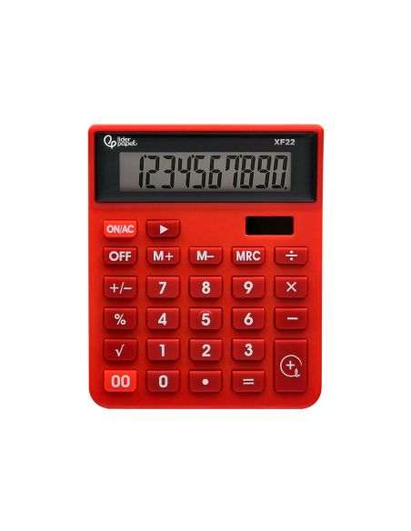 Calculadora Liderpapel Sobremesa Xf22 10 Digitos Solar Y Pilas Color Rojo 127X105X24 Mm