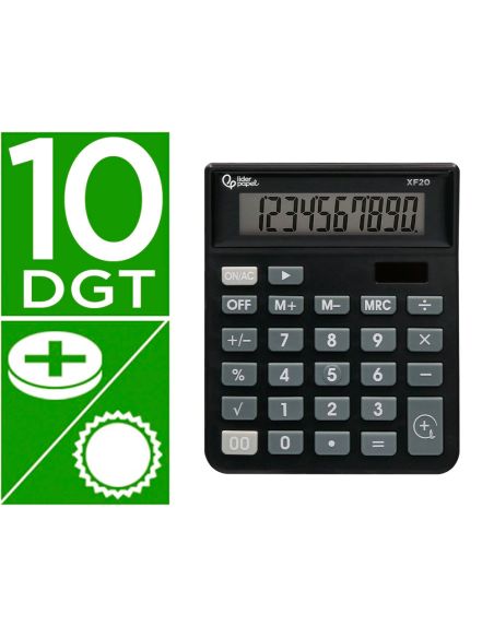 Calculadora Liderpapel Sobremesa Xf20 10 Digitos Solar Y Pilas Color Negro 127X105X24 Mm