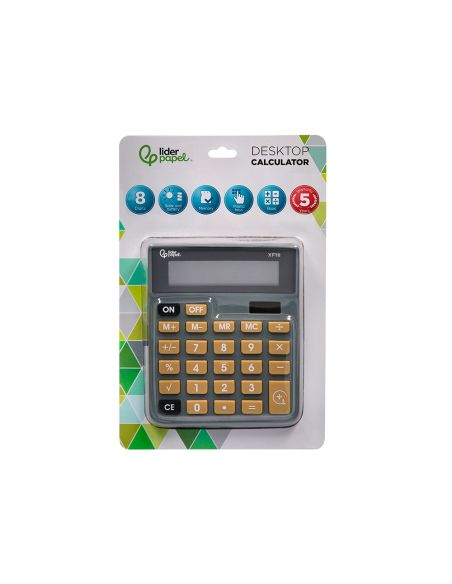 Calculadora Liderpapel Sobremesa Xf18 8 Digitos Solar Y Pilas Color Gris 127X105X24 Mm