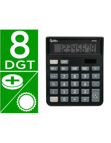 Calculadora Liderpapel Sobremesa Xf16 8 Digitos Solar Y Pilas Color Negro 127X105X24 Mm