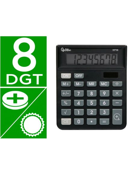 Calculadora Liderpapel Sobremesa Xf16 8 Digitos Solar Y Pilas Color Negro 127X105X24 Mm