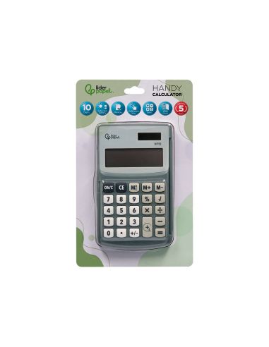 Calculadora Liderpapel Bolsillo Xf15 10 Digitos Con Tapa Solar Y Pilas Color Gris 123X75X12 Mm
