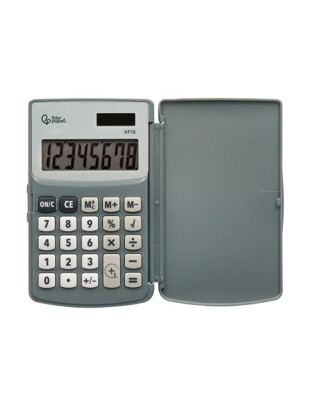 Calculadora Liderpapel Bolsillo Xf15 10 Digitos Con Tapa Solar Y Pilas Color Gris 123X75X12 Mm