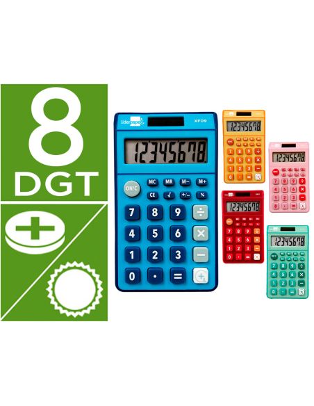 Calculadora Liderpapel Bolsillo Xf14 8 Digitos Solar Y Pilas 115X65X8 Mm Expositor De 16 Unidades Colores