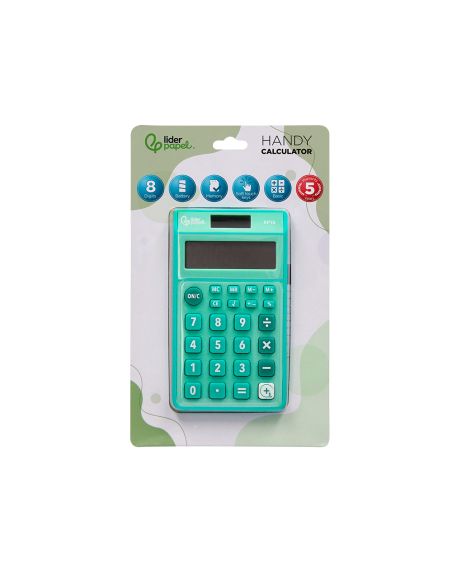 Calculadora Liderpapel Bolsillo Xf13 8 Digitos Solar Y Pilas Color Verde 115X65X8 Mm