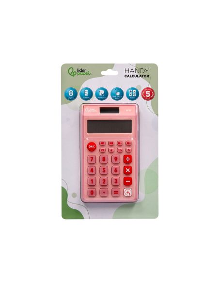 Calculadora Liderpapel Bolsillo Xf12 8 Digitos Solar Y Pilas Color Rosa 115X65X8 Mm