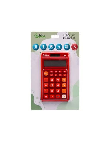 Calculadora Liderpapel Bolsillo Xf11 8 Digitos Solar Y Pilas Color Rojo 115X65X8 Mm