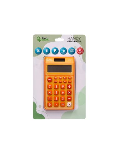 Calculadora Liderpapel Bolsillo Xf10 8 Digitos Solar Y Pilas Color Naranja 115X65X8 Mm