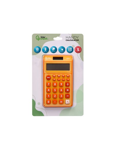 Calculadora Liderpapel Bolsillo Xf10 8 Digitos Solar Y Pilas Color Naranja 115X65X8 Mm
