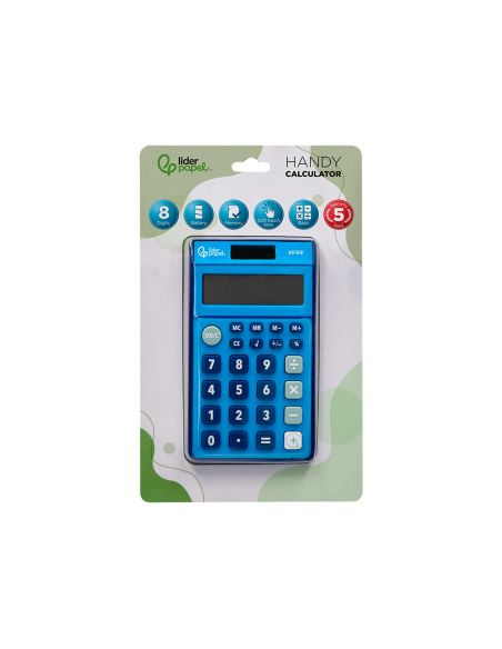 Calculadora Liderpapel Bolsillo Xf09 8 Digitos Solar Y Pilas Color Azul 115X65X8 Mm