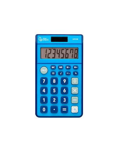 Calculadora Liderpapel Bolsillo Xf09 8 Digitos Solar Y Pilas Color Azul 115X65X8 Mm