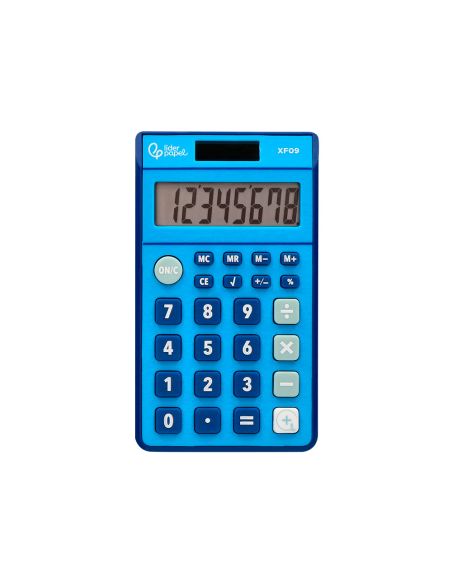 Calculadora Liderpapel Bolsillo Xf09 8 Digitos Solar Y Pilas Color Azul 115X65X8 Mm