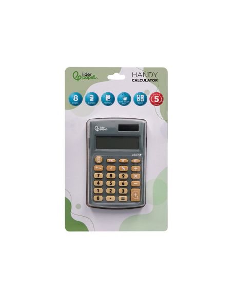 Calculadora Liderpapel Bolsillo Xf07 8 Digitos Solar Y Pilas Color Gris 98X62X8 Mm