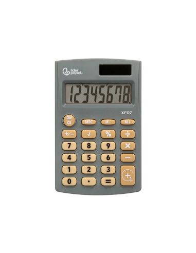 Calculadora Liderpapel Bolsillo Xf07 8 Digitos Solar Y Pilas Color Gris 98X62X8 Mm