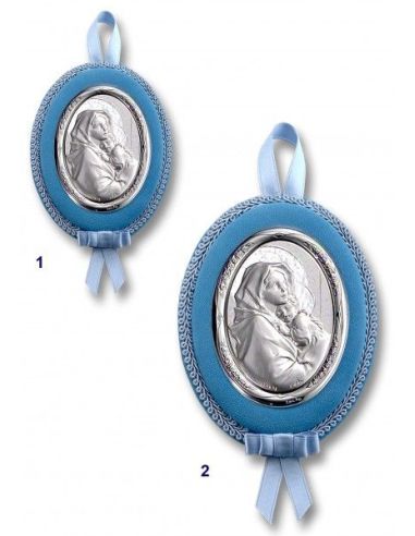 Medalla Cuna Plata Oval  Azul 8X11Cm Ferruzzi