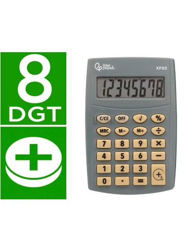 Calculadora Liderpapel Bolsillo Xf03 8 Digitos Pilas Color Gris 99X64X9 Mm