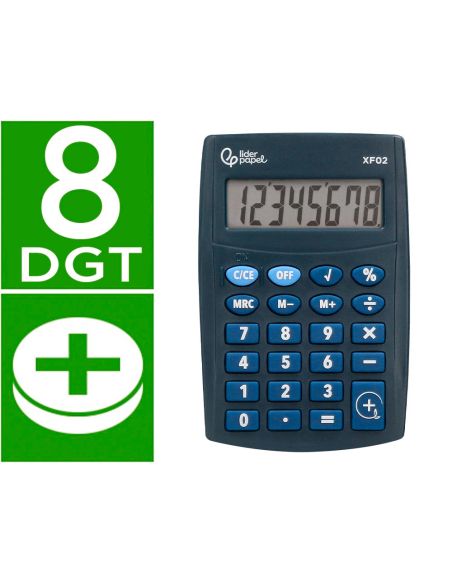 Calculadora Liderpapel Bolsillo Xf02 8 Digitos Pilas Color Azul 99X64X9 Mm