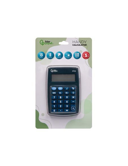 Calculadora Liderpapel Bolsillo Xf02 8 Digitos Pilas Color Azul 99X64X9 Mm